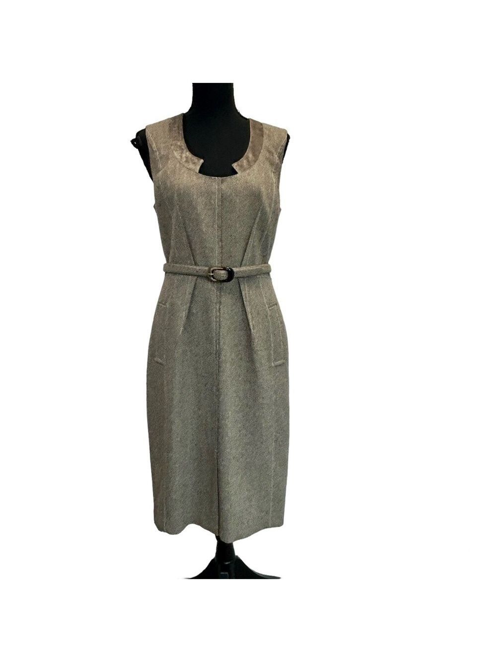 Andy The-anh taupe brown sleeveless belted shift dress Sz 10 NWOT